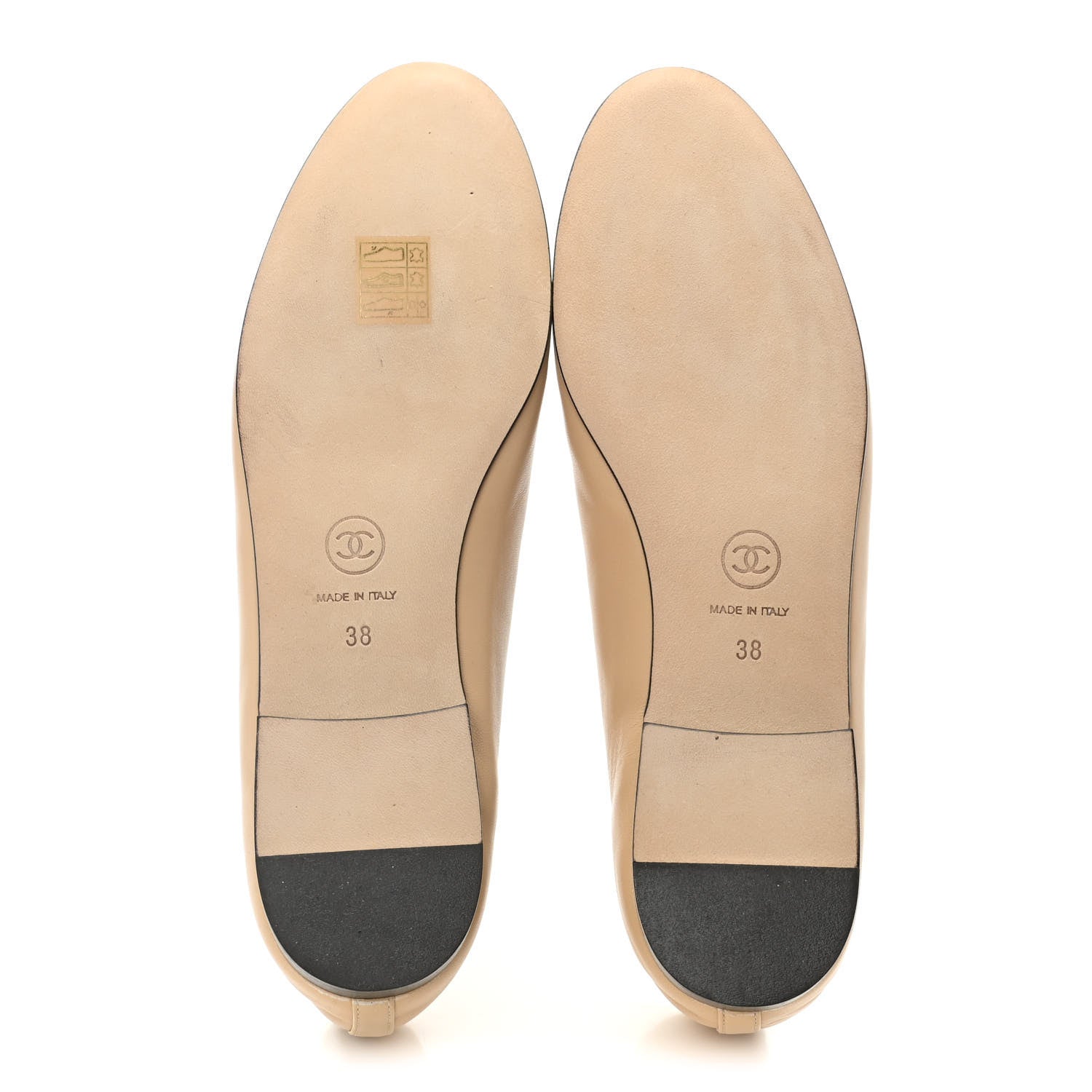 Chanel Lambskin Cap Toe CC Ballerina Flats 38 Beige Black 6 of 9