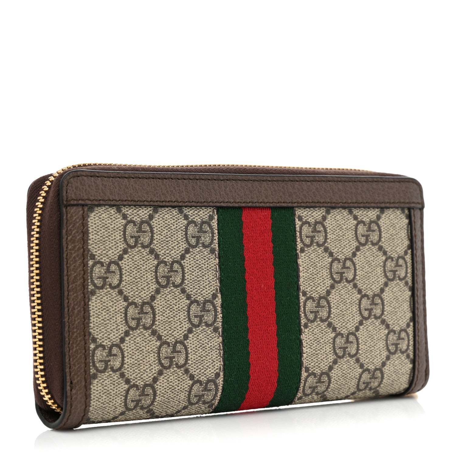 Gucci GG Supreme Monogram Web Ophidia Zip Around Wallet Brown 3 of 12