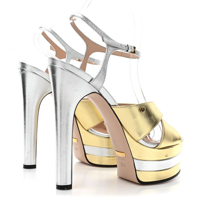 Gucci Metallic Nappa Double G 40/135mm Platform Sandals 38.5 Gold Silver 6 of 14