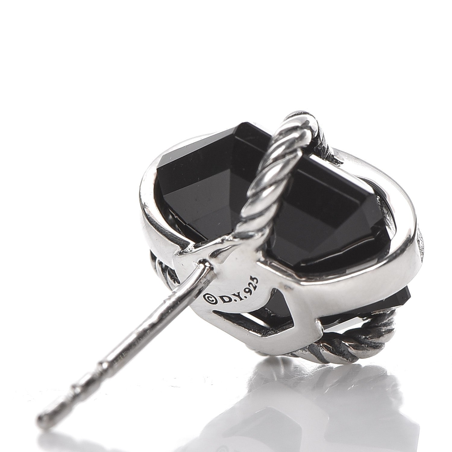 David Yurman Sterling Silver Diamond Black Onyx 11mm Cable Wrap Earrings 3 of 4