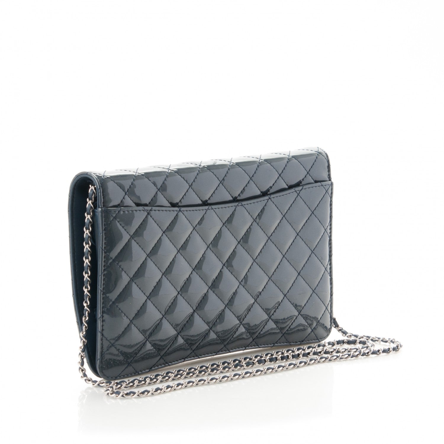Chanel Patent Quilted Clutch Flap Dark Blue 3 of 6