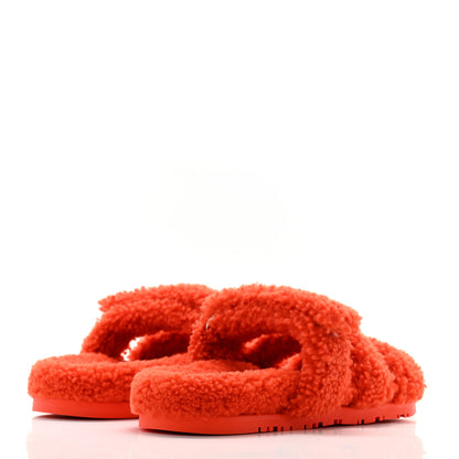 Hermes Woolskin Womens Chypre Sandals 37 Orange 4 of 8