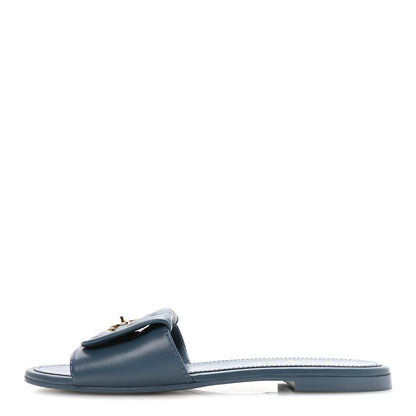 Chanel Lambskin Quilted Turnlock Flat Mules 39.5 Dark Blue 1 of 9
