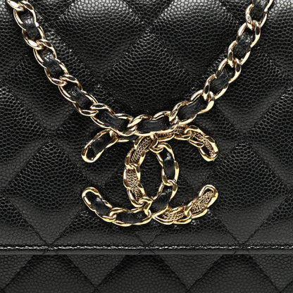 Chanel Caviar Quilted French New Wave Chain CC Wallet On Chain WOC Black 8 of 11
