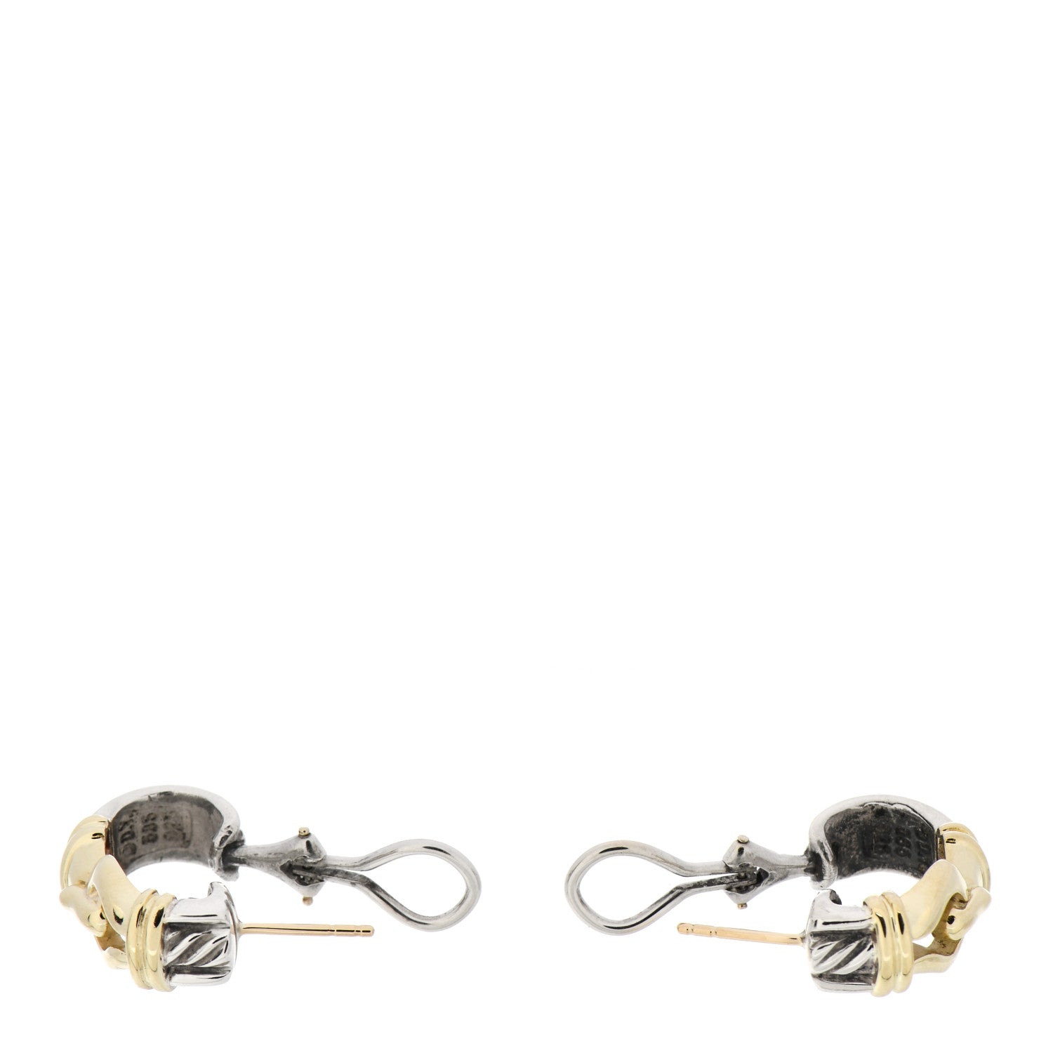 David Yurman Sterling Silver 14K Yellow Gold Buckle Earrings 3 of 4