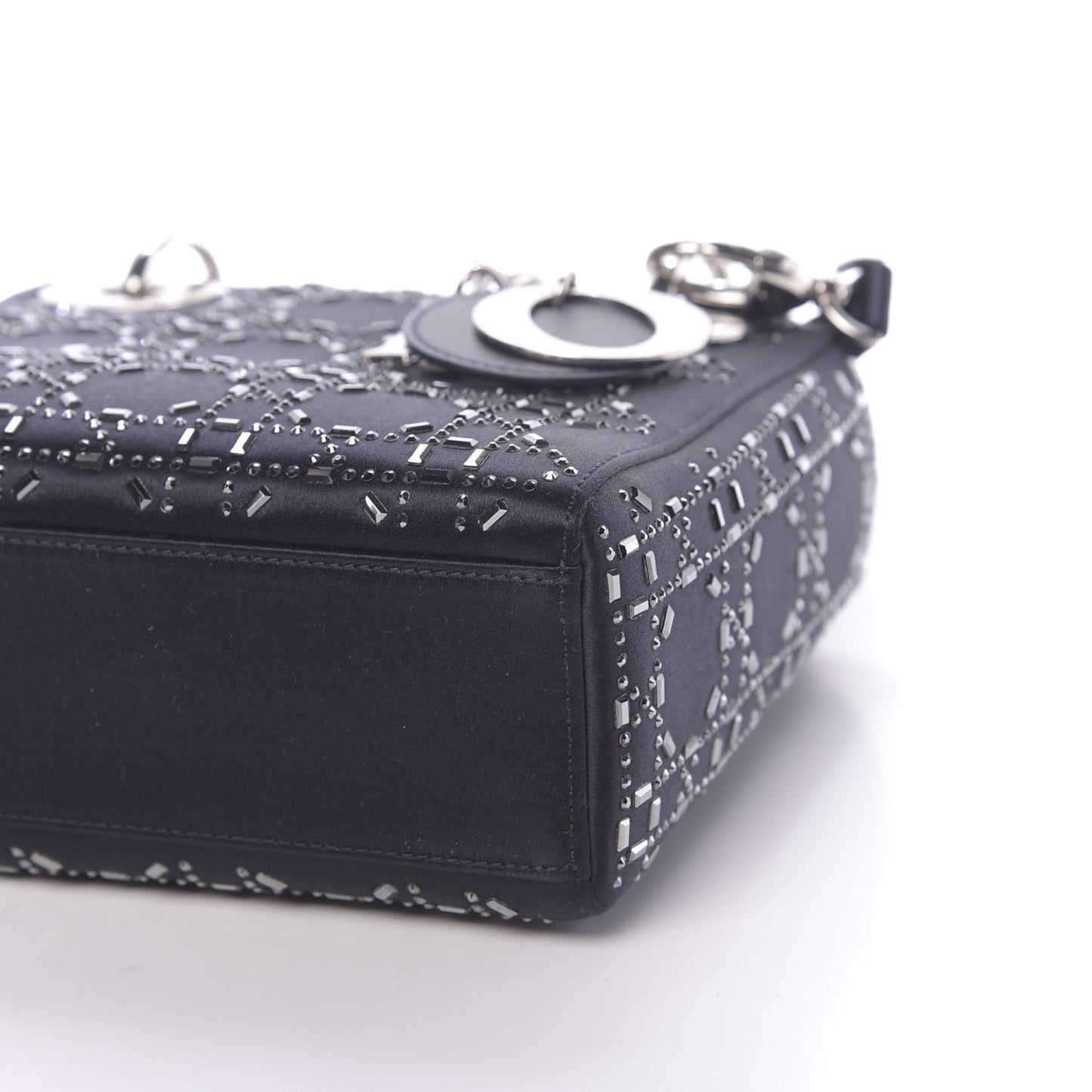 Satin Crystal Cannage Mini Lady Dior Navy