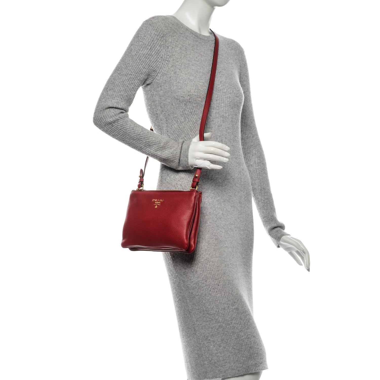 Prada Vitello Phenix Double Zip Crossbody Bag Scarlatto 3 of 10