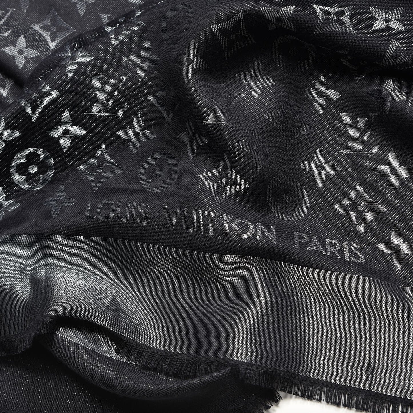Silk Lurex Wool Monogram Shine Shawl Black