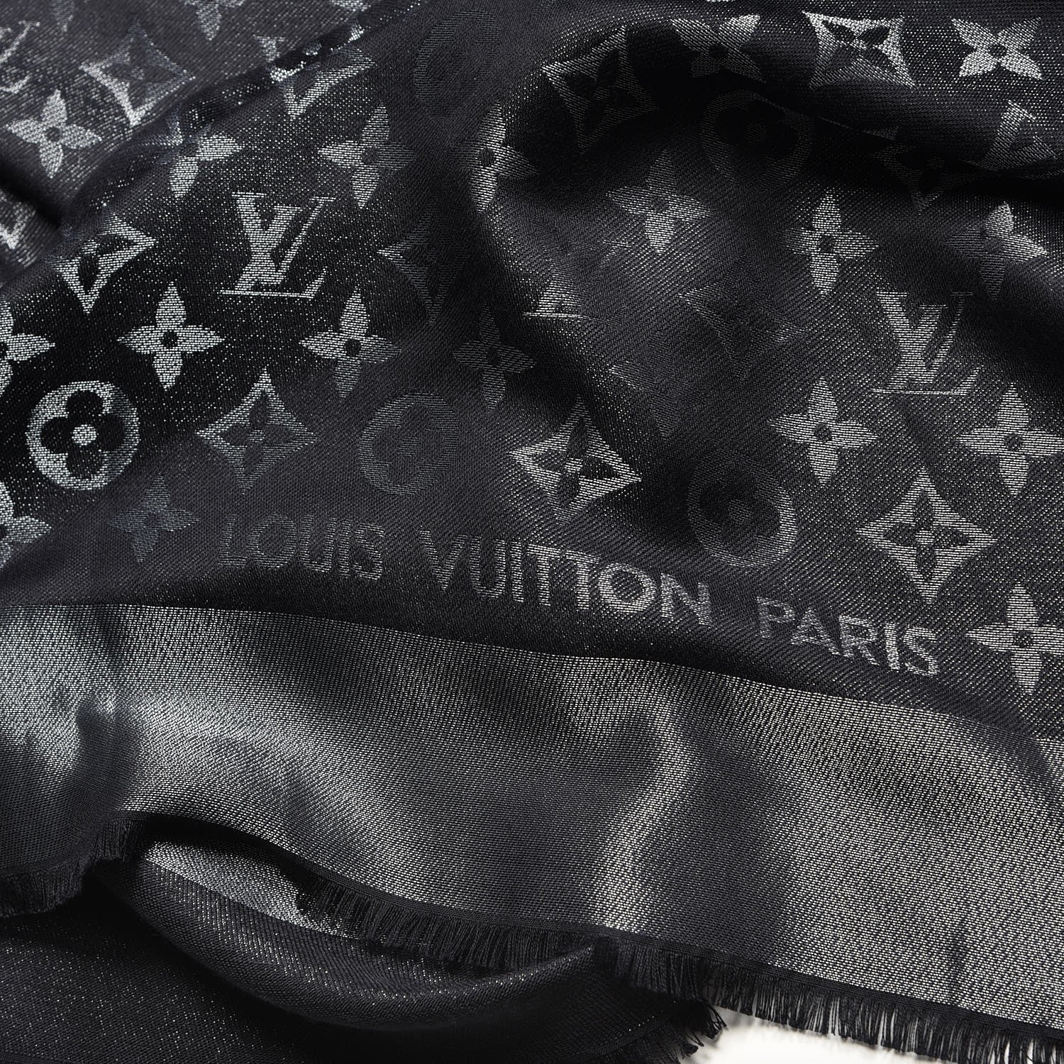 Louis Vuitton Silk Lurex Wool Monogram Shine Shawl Black 3 of 4