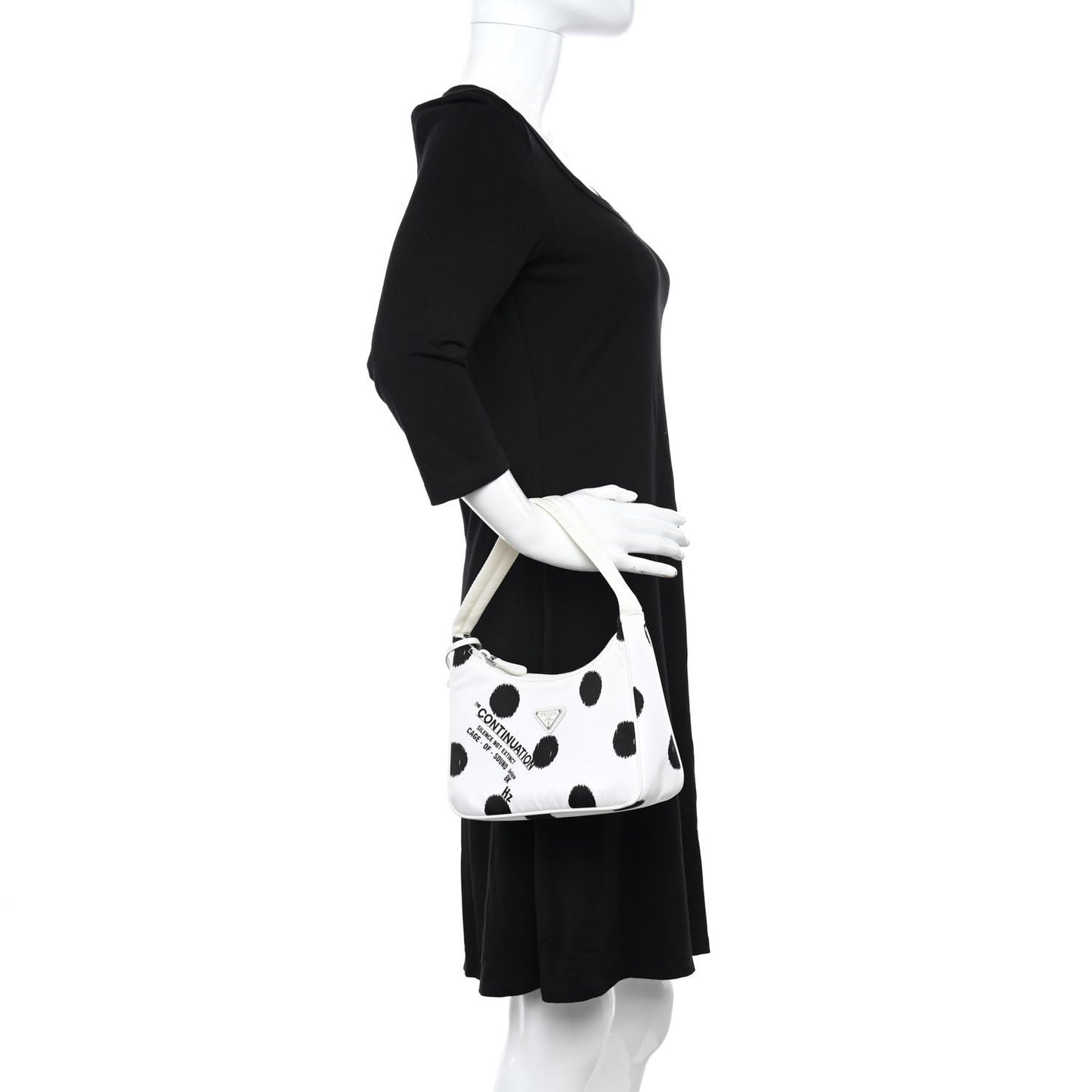 Tessuto Nylon Polka-Dot Mini Re-Edition 2000 Bag White Black