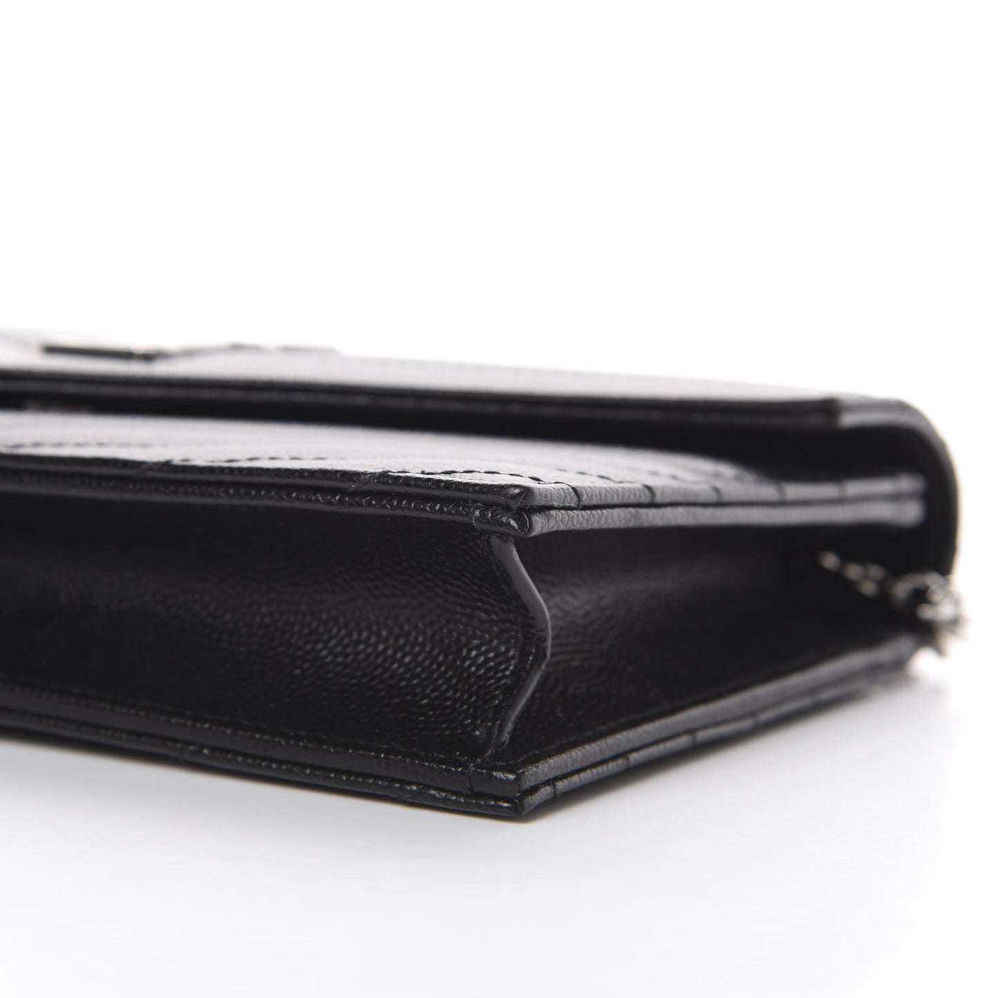 Grain De Poudre Matelasse Chevron Monogram Envelope Chain Wallet Black