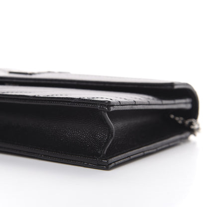 Saint Laurent Grain De Poudre Matelasse Chevron Monogram Envelope Chain Wallet Black 6 of 10