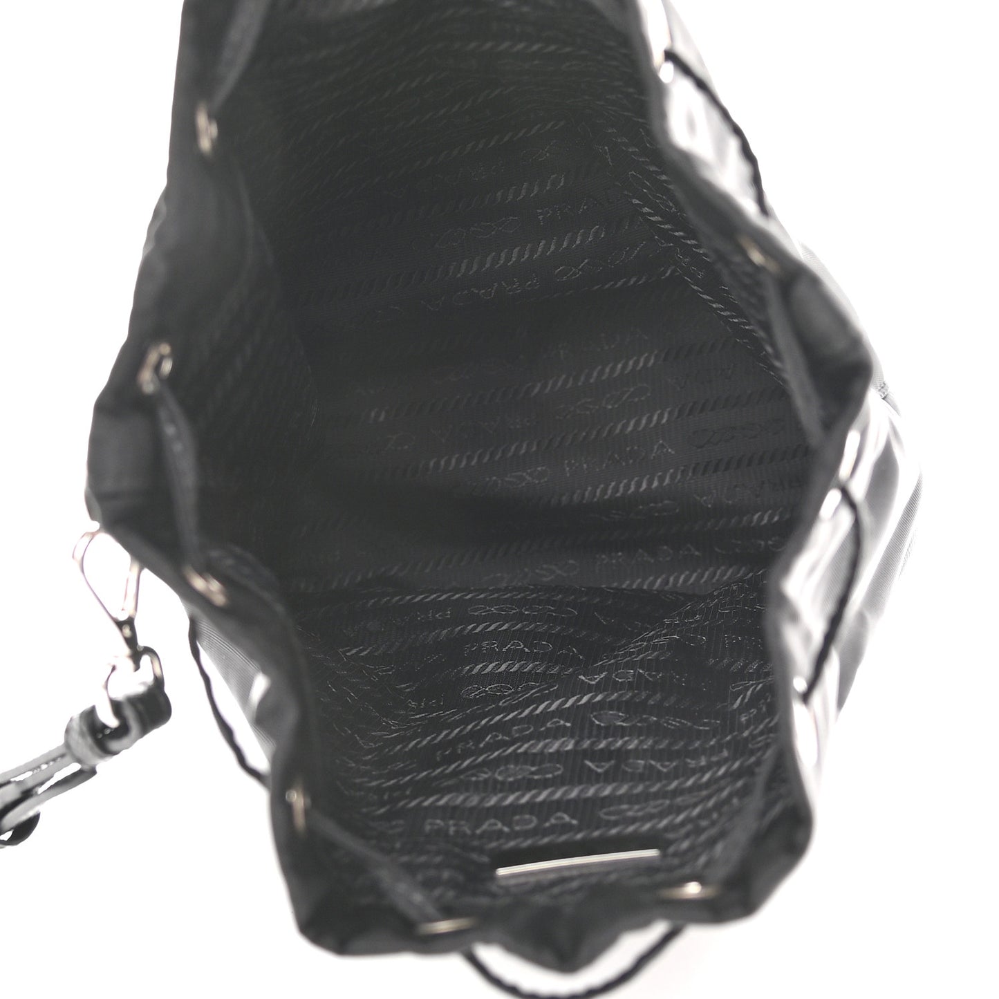 Saffiano Tessuto Nylon Vela Bucket Wristlet Black