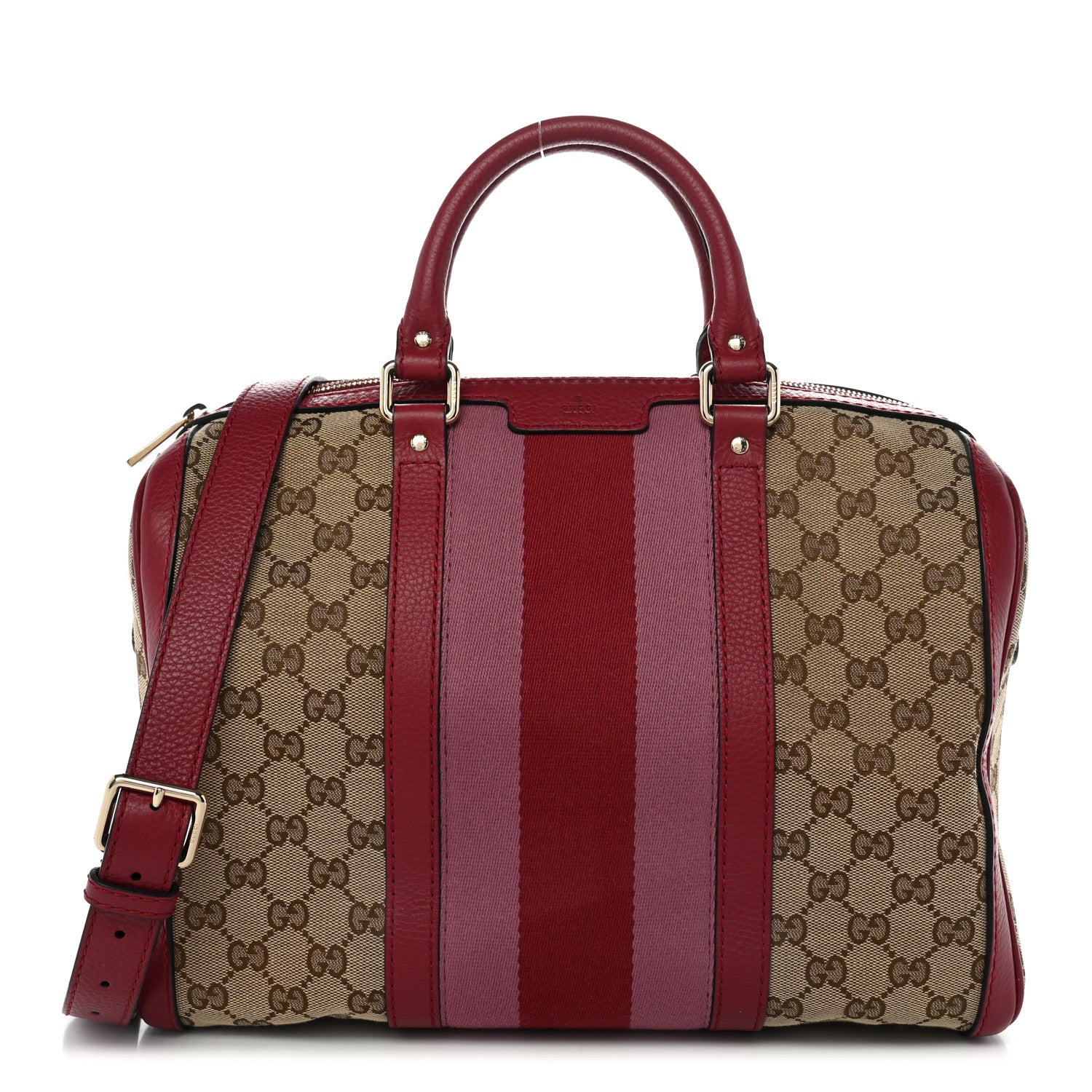 Gucci Monogram Cellarius Calfskin Vintage Web Medium Boston Beige Ebony Soft Burgundy Peonia Flower 1 of 10