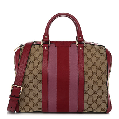 Gucci Monogram Cellarius Calfskin Vintage Web Medium Boston Beige Ebony Soft Burgundy Peonia Flower 1 of 10