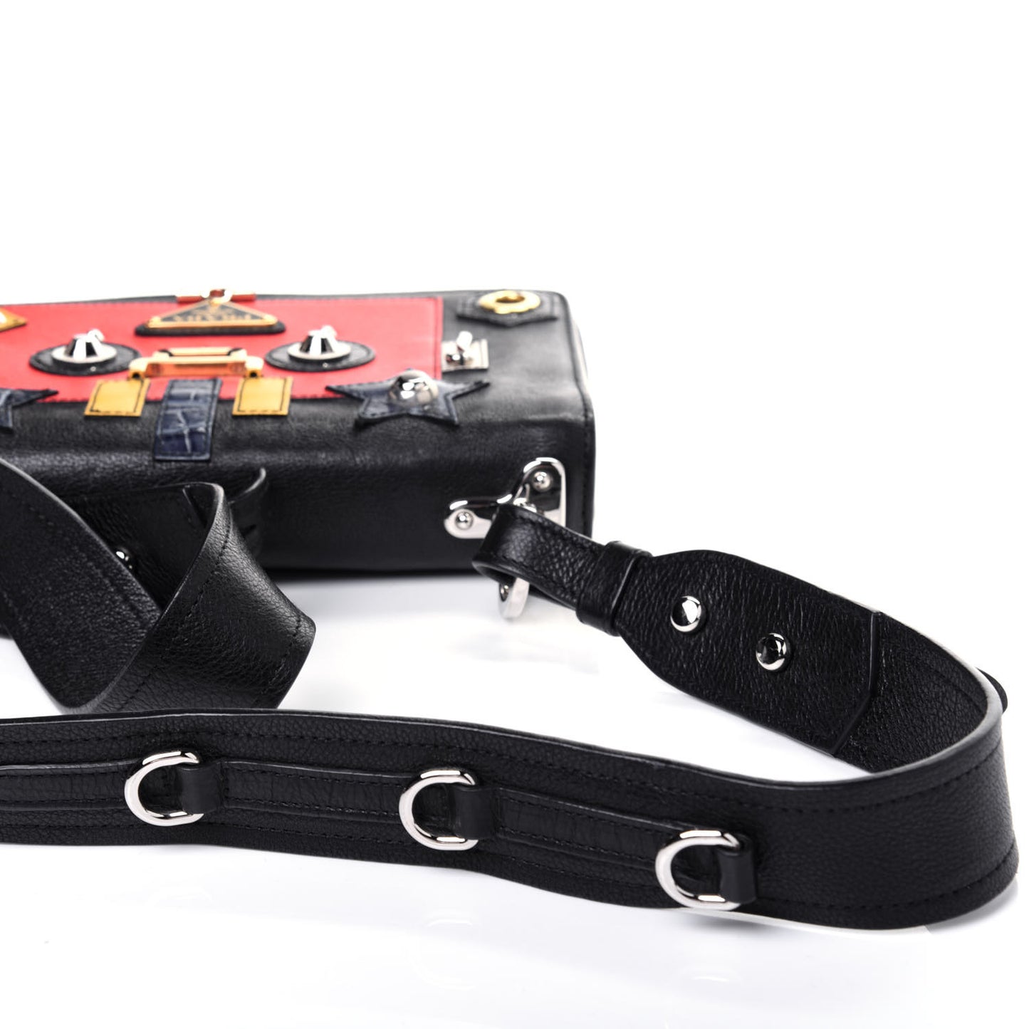 Grained Calfskin Saffiano Robot Shoulder Bag Black Red