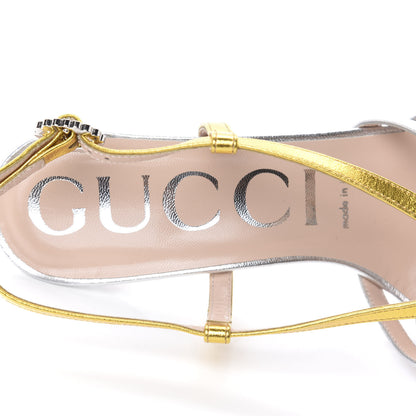 Gucci Metallic Nappa Crystal Zephyra Slingback High Heel Sandals 38 Silver Gold 7 of 9
