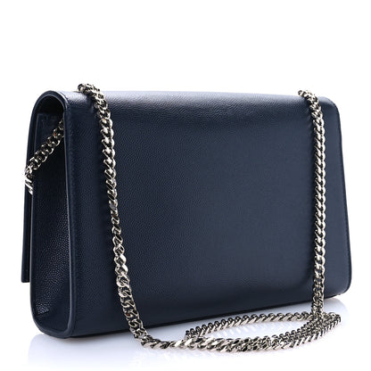 Saint Laurent Grain De Poudre Medium Classic Monogram Kate Satchel Deep Marine 3 of 10