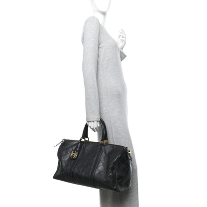 Chanel Calfskin Stitched Duffle Travel Bag Black 2 of 15