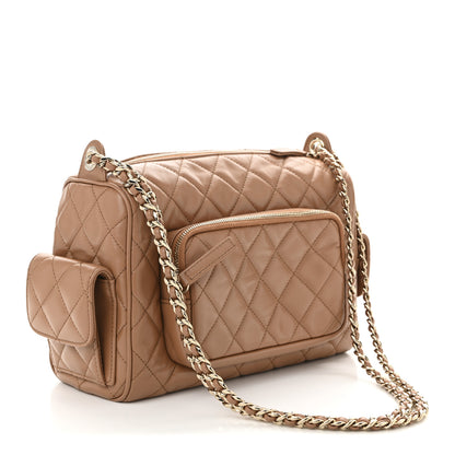 Chanel Shiny Crumpled Lambskin Quilted Medium Preppy Pocket Camera Case Brown 3 of 10
