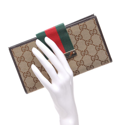 Gucci Monogram Calfskin Ladies Web Long Wallet Beige Ebony Cocoa 2 of 9