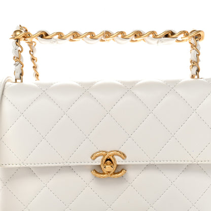 Chanel Lambskin Quilted Chain Bar Top Handle Flap White 8 of 10