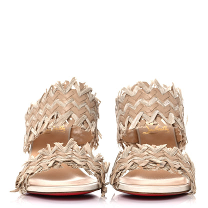 Christian Louboutin Nappa Raffia Fringe Meroine 85 Sandals 37.5 Beige 2 of 9