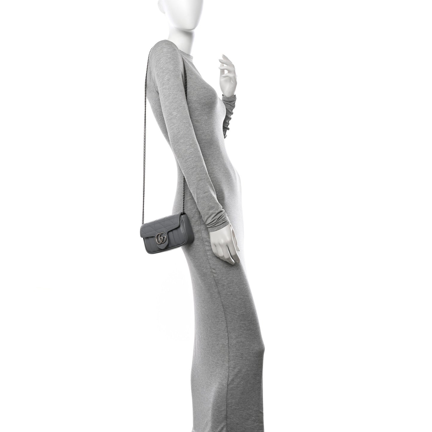 Calfskin Matelasse Aria Super Mini GG Marmont Shoulder Bag Deep Grey