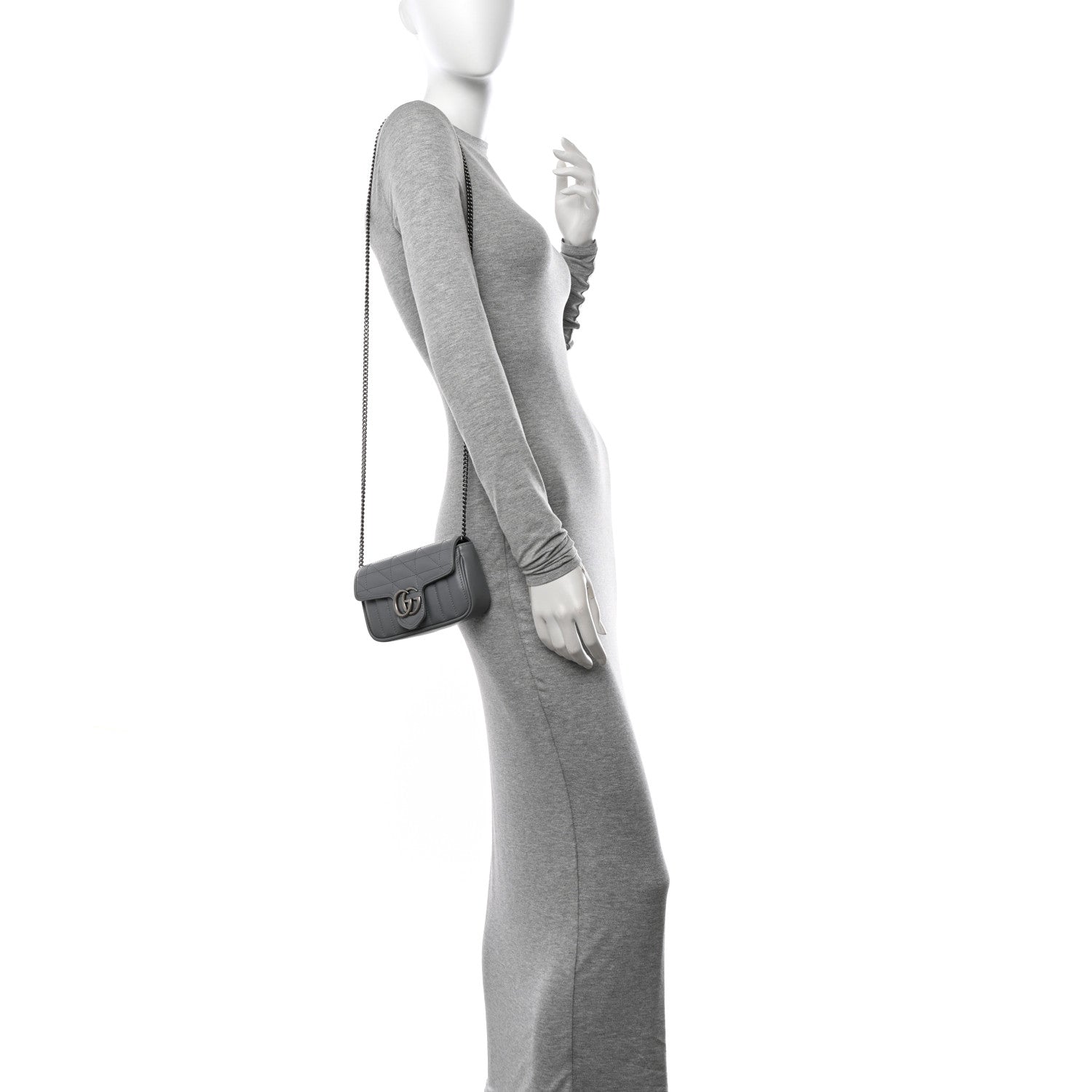 Gucci Calfskin Matelasse Aria Super Mini GG Marmont Shoulder Bag Deep Grey 2 of 13