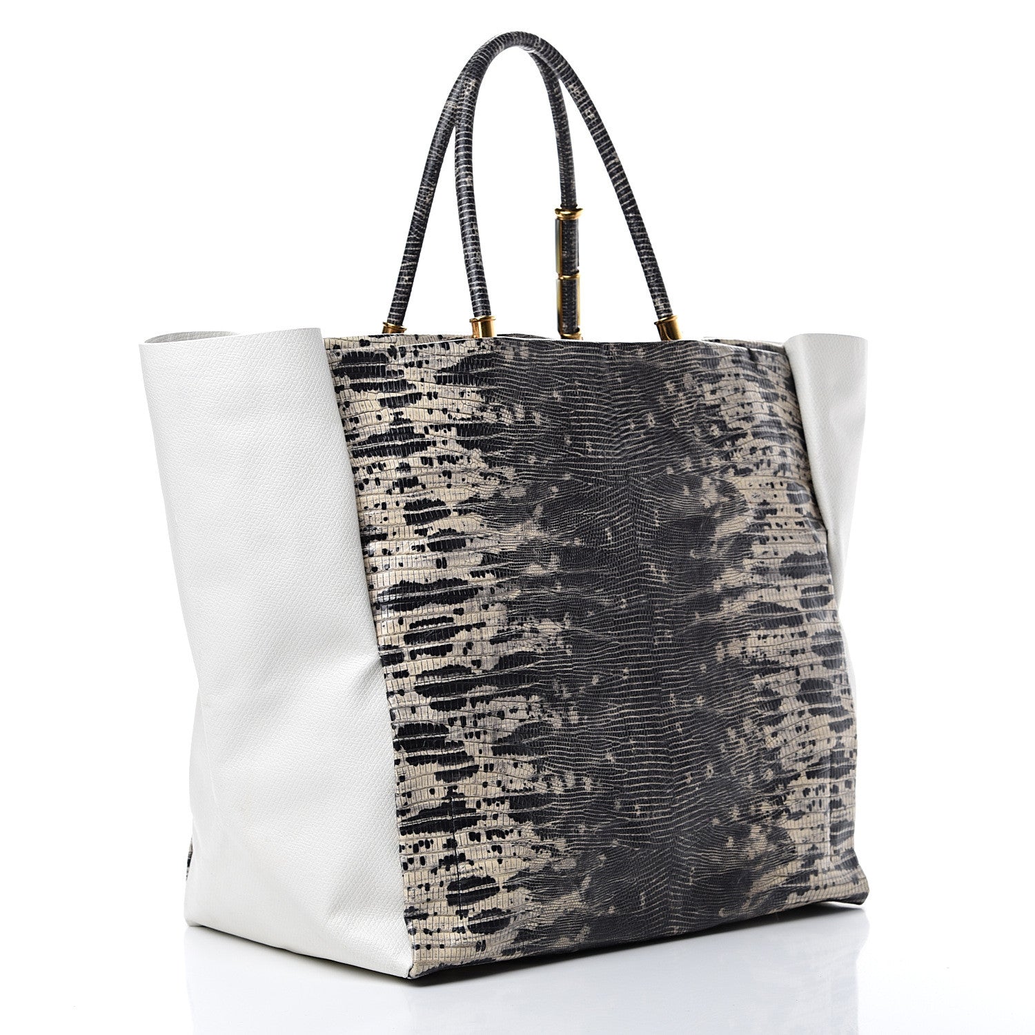 Lanvin Lizard Effect Calfskin Moon River Tote Black White 2 of 13