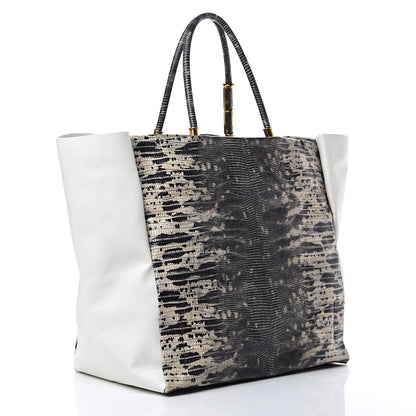 Lanvin Lizard Effect Calfskin Moon River Tote Black White 2 of 13
