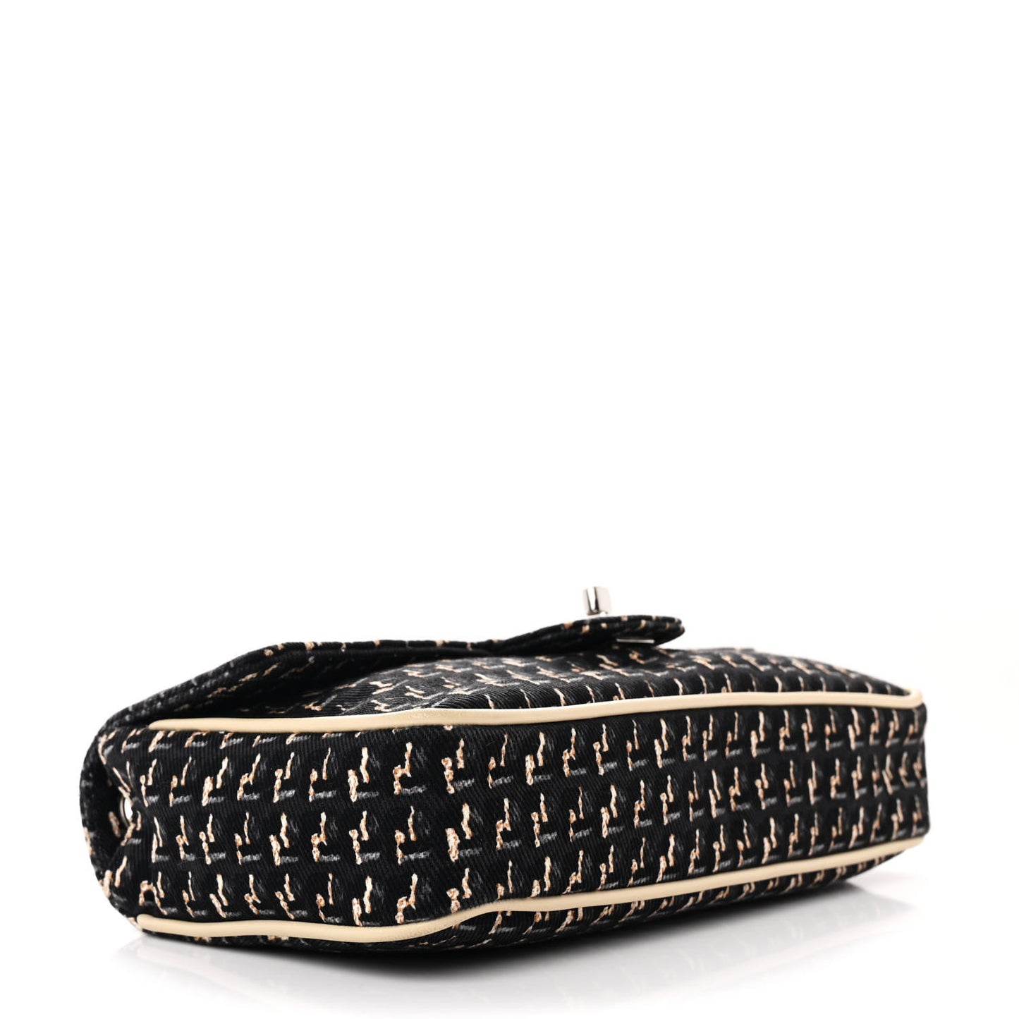 Canvas Lambskin Small Flap Black Beige Multicolor
