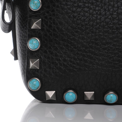 Valentino Garavani Grained Calfskin Turquoise Rockstud Rolling Camera Crossbody Bag Black 7 of 9