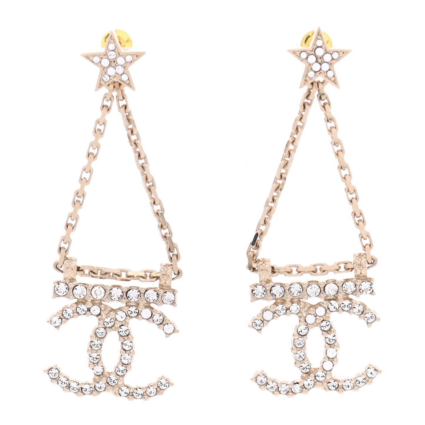 Crystal Star Drop CC Earrings Gold