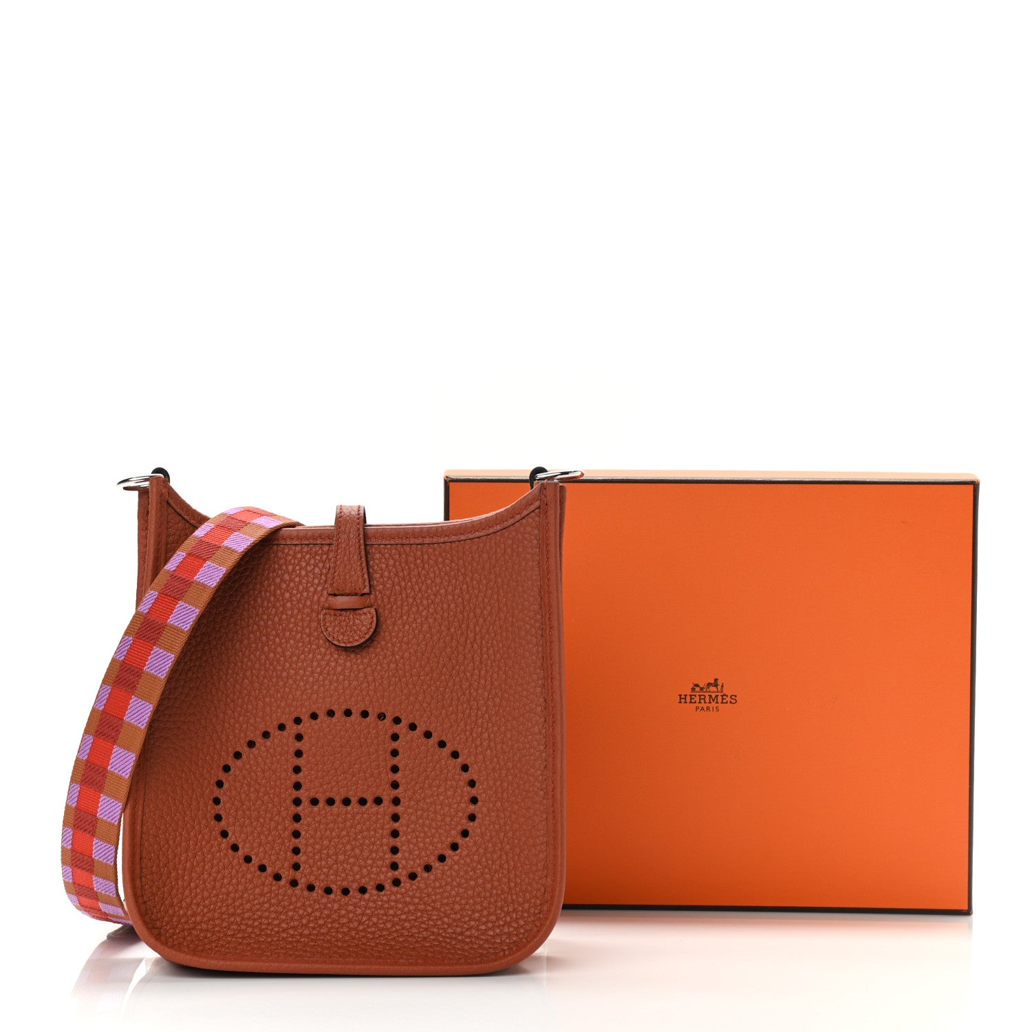 Hermes Taurillon Clemence Maxi Quadrille Evelyne TPM Cuivre Capucine Parme Rouge Duchess 11 of 11