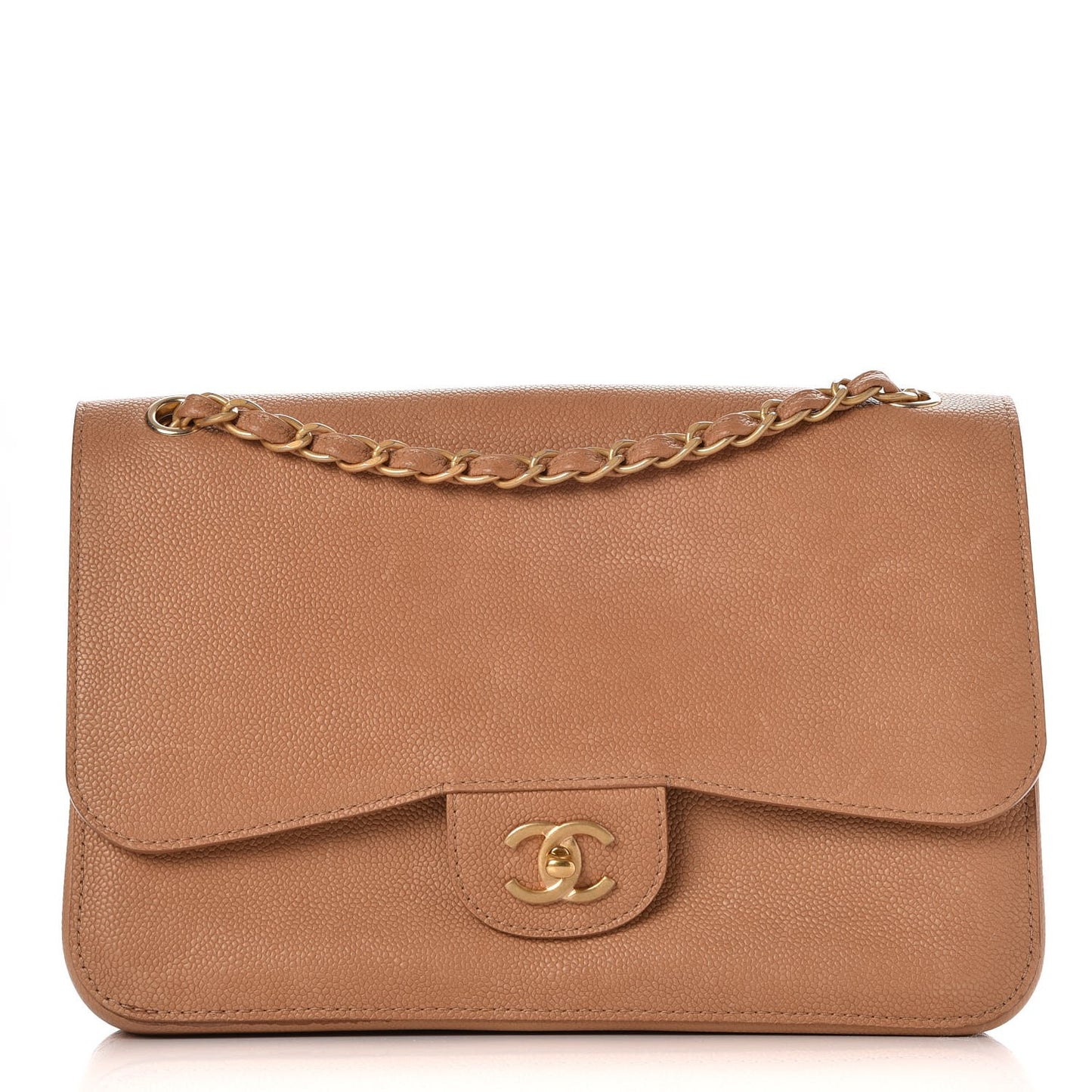 Grained Calfskin Jumbo Classic Pure Double Flap Beige