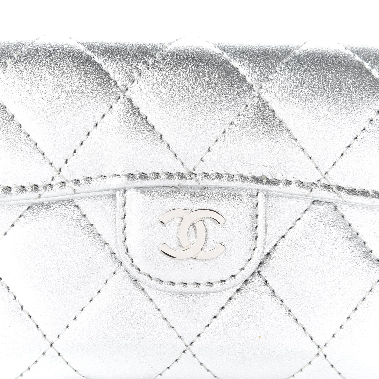 Chanel Metallic Lambskin Quilted Flap Card Holder Wallet Silver 10 of 11