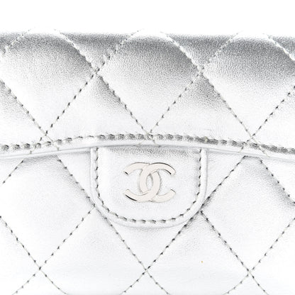 Chanel Metallic Lambskin Quilted Flap Card Holder Wallet Silver 10 of 11