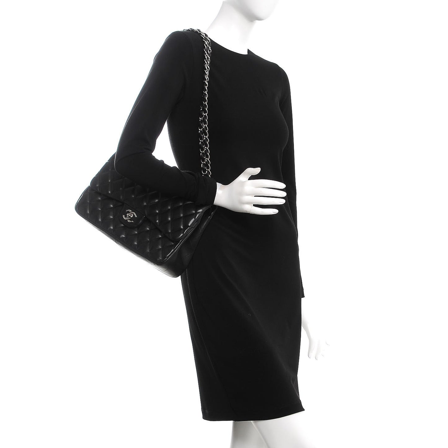 Lambskin Quilted Jumbo Double Flap Black