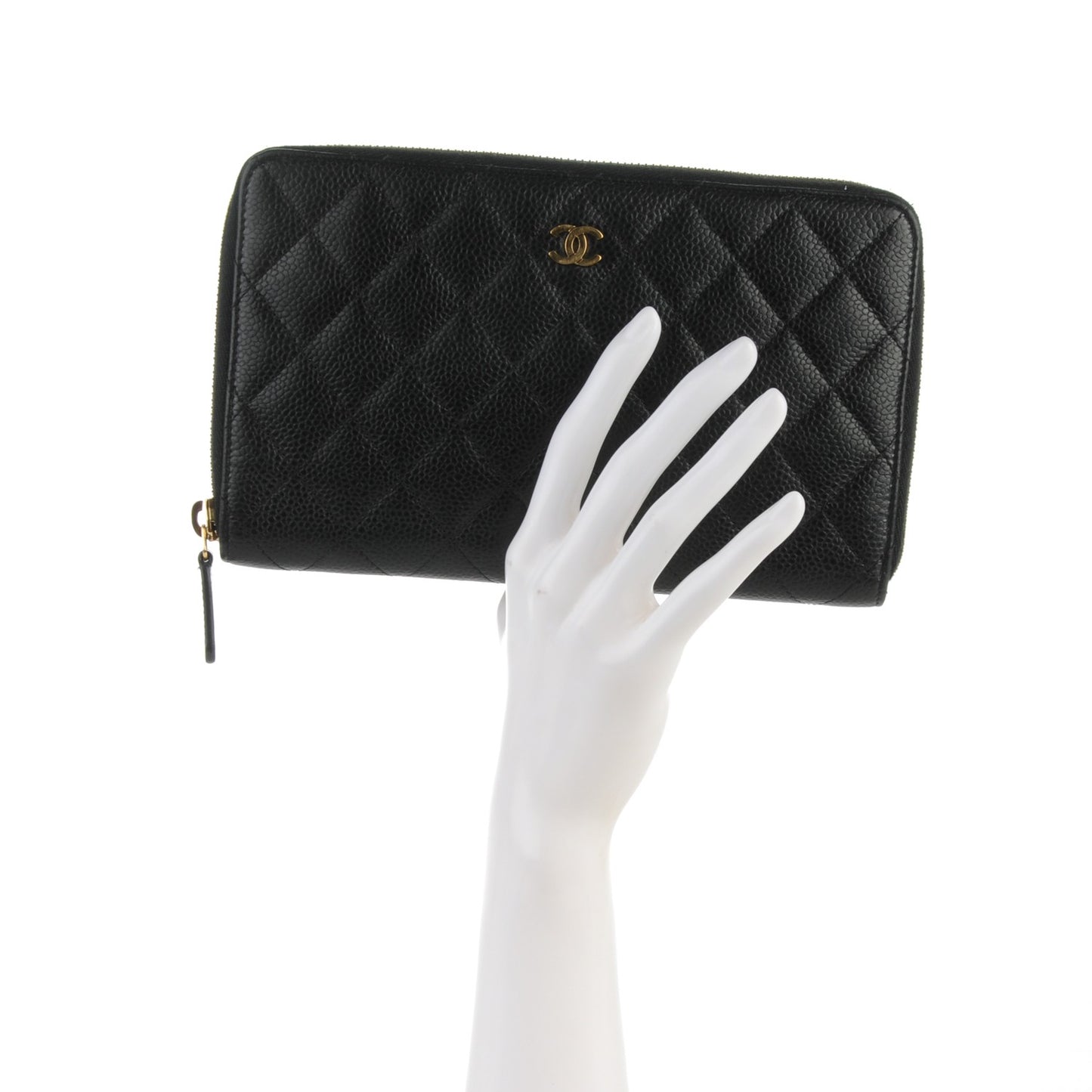 Caviar Quilted Large Zip Around Organizer Wallet Black