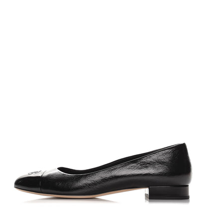 Chanel Glazed Calfskin Patent CC Cap Toe Ballerina Flats 40.5 Black 1 of 13