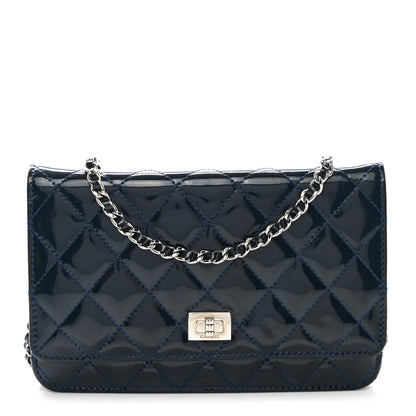 Chanel Patent Calfskin Quilted Reissue Wallet On Chain WOC Dark Navy Blue 1 of 13