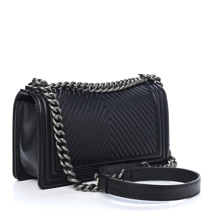 Chanel Calfskin Chevron Quilted Medium Boy Flap Black 2 of 5