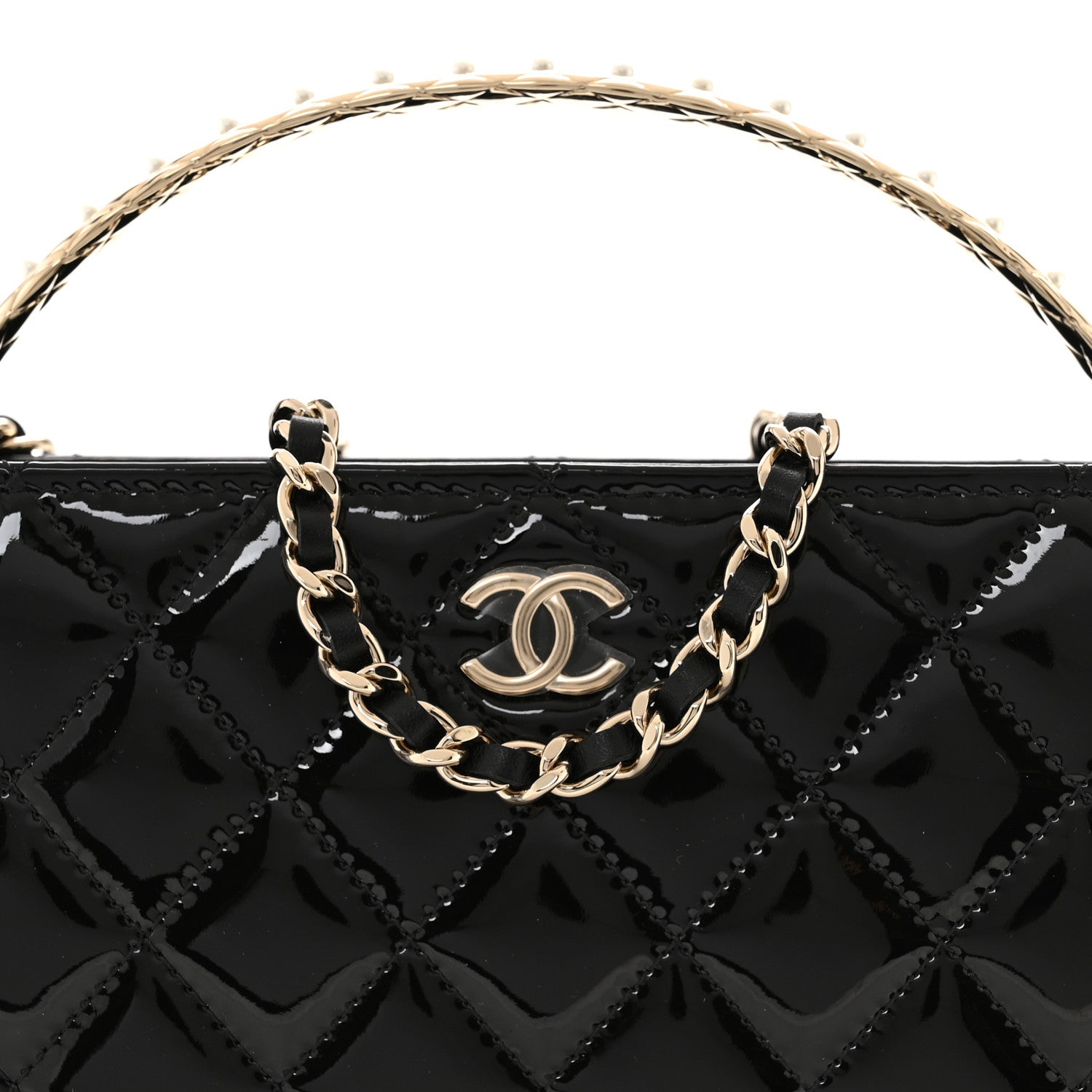 Chanel Patent Calfskin Quilted Pearl Clutch With Chain Black 8 of 11