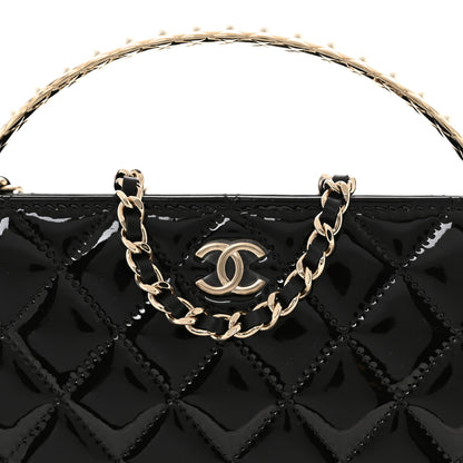 Chanel Patent Calfskin Quilted Pearl Clutch With Chain Black 8 of 11