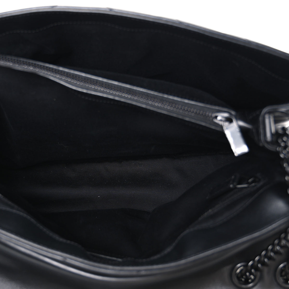 Calfskin Y Quilted Monogram Monochrome Large Loulou Chain Satchel Black