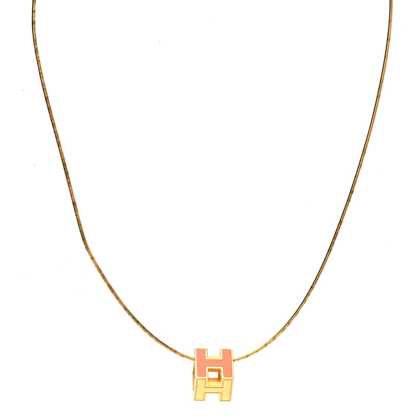Gold Lacquered Cage d'H Pendant Necklace Orange