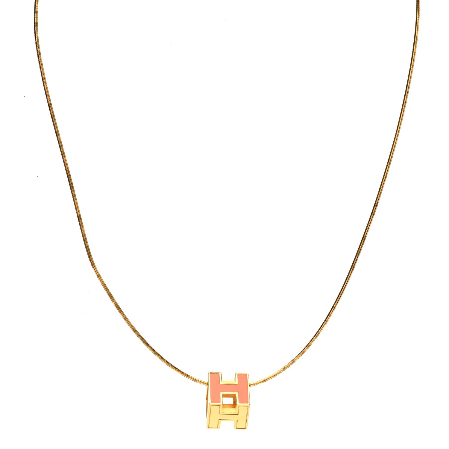 Hermes Gold Lacquered Cage d'H Pendant Necklace Orange 1 of 5
