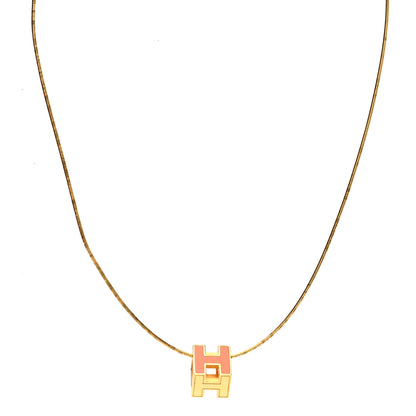 Hermes Gold Lacquered Cage d'H Pendant Necklace Orange 1 of 5
