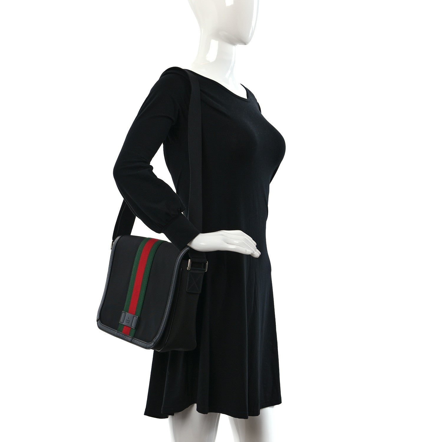 Gucci Techno Canvas Web Flap Messenger Bag Black 2 of 9